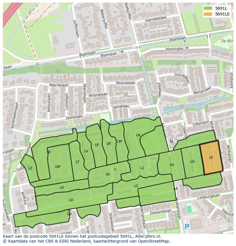 Afbeelding van het postcodegebied 5691 LE op de kaart.