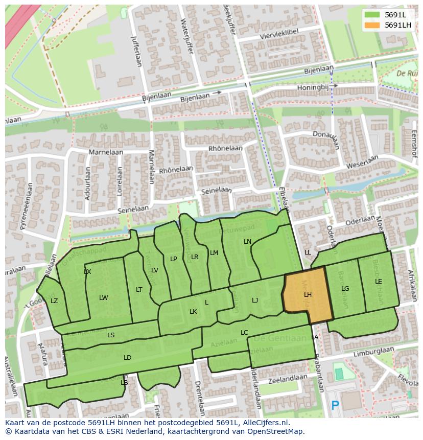Afbeelding van het postcodegebied 5691 LH op de kaart.