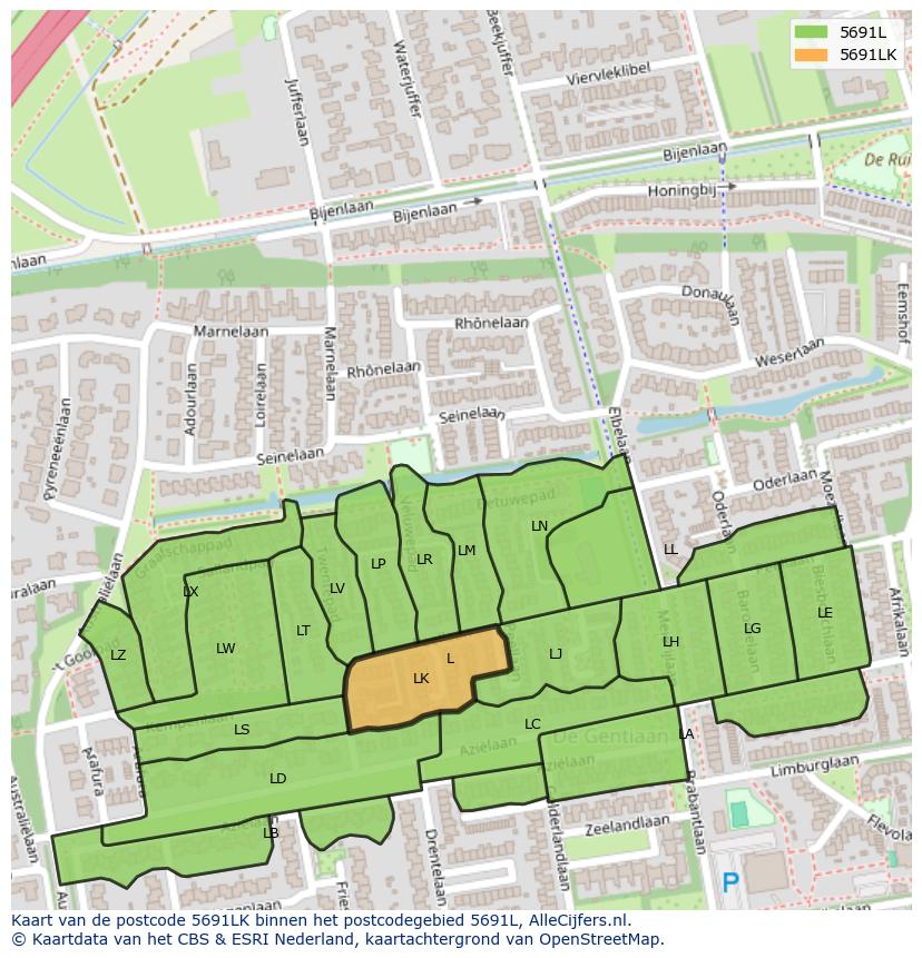 Afbeelding van het postcodegebied 5691 LK op de kaart.