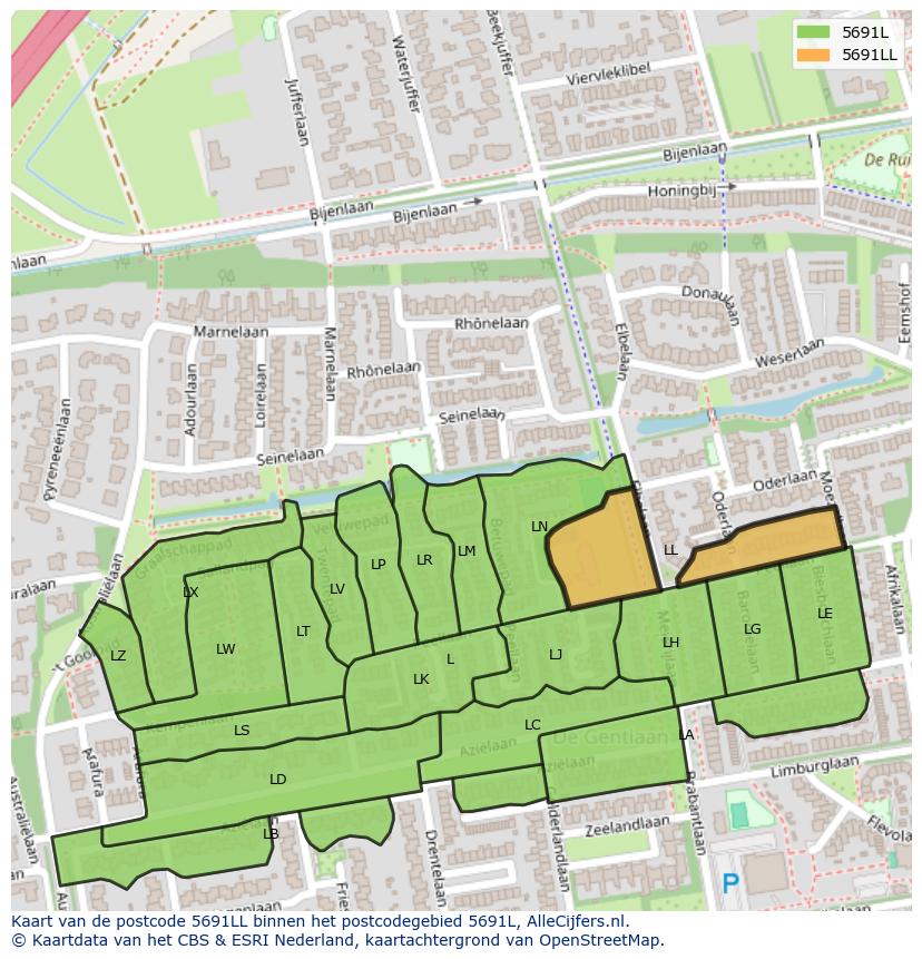 Afbeelding van het postcodegebied 5691 LL op de kaart.