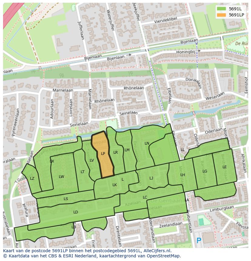 Afbeelding van het postcodegebied 5691 LP op de kaart.
