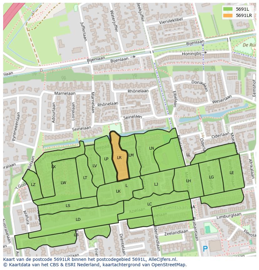 Afbeelding van het postcodegebied 5691 LR op de kaart.