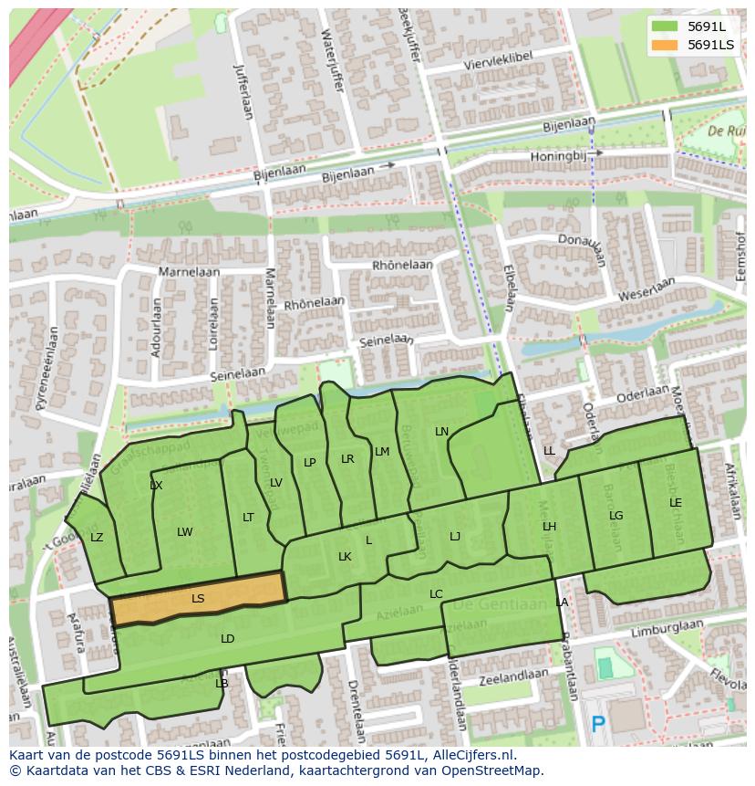 Afbeelding van het postcodegebied 5691 LS op de kaart.