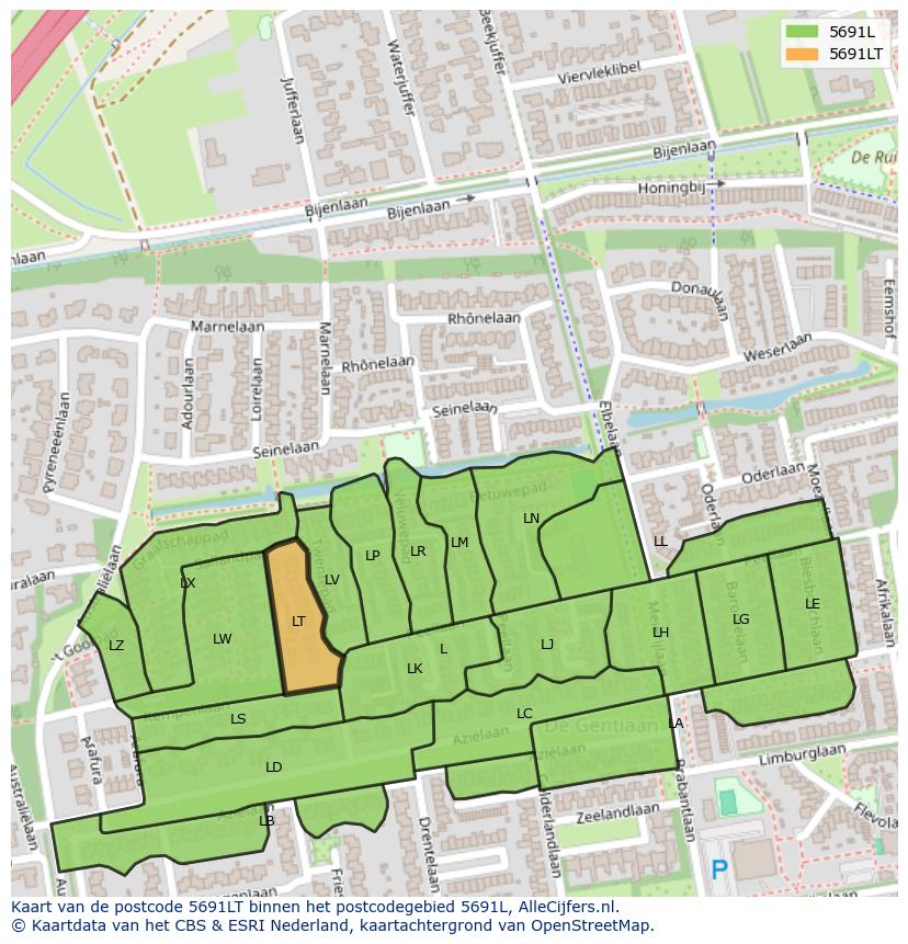 Afbeelding van het postcodegebied 5691 LT op de kaart.