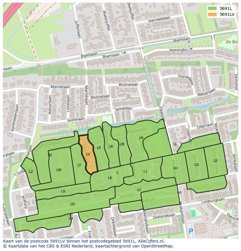 Afbeelding van het postcodegebied 5691 LV op de kaart.