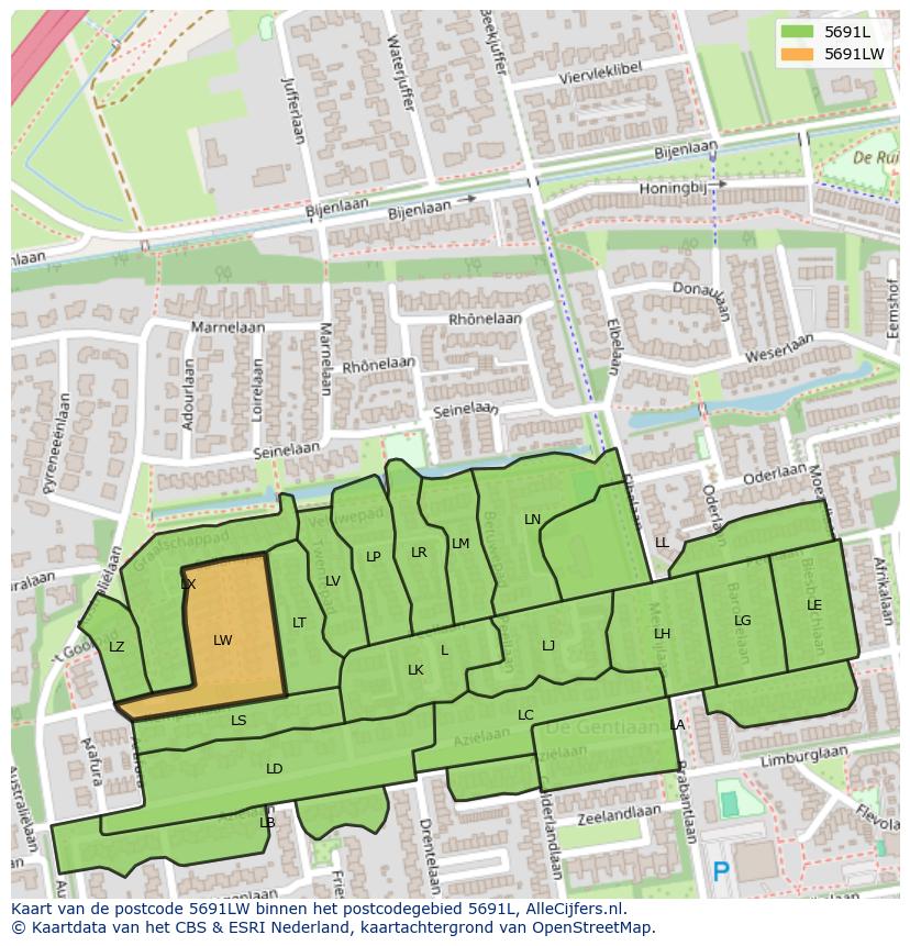 Afbeelding van het postcodegebied 5691 LW op de kaart.