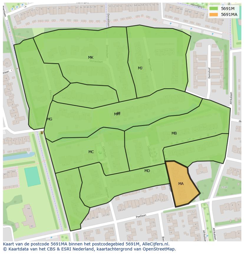 Afbeelding van het postcodegebied 5691 MA op de kaart.