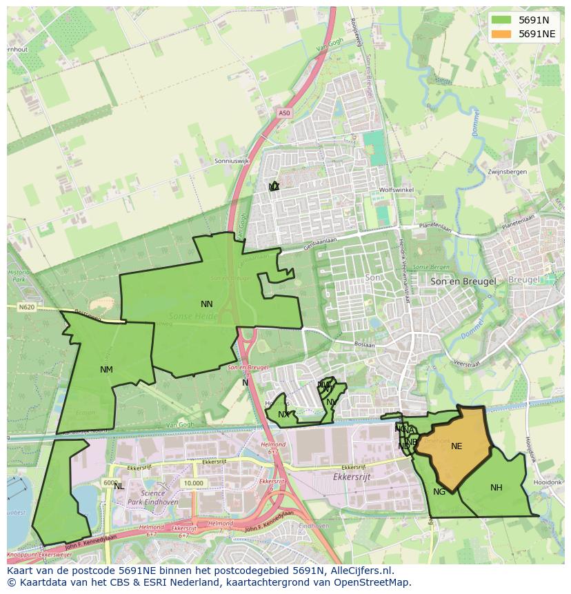Afbeelding van het postcodegebied 5691 NE op de kaart.