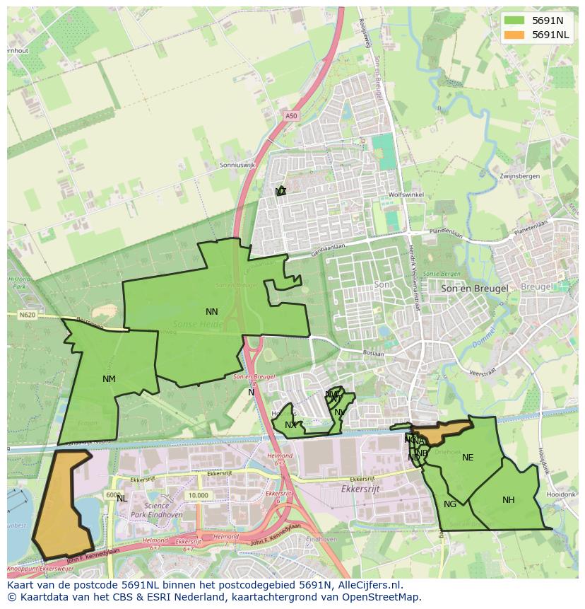 Afbeelding van het postcodegebied 5691 NL op de kaart.