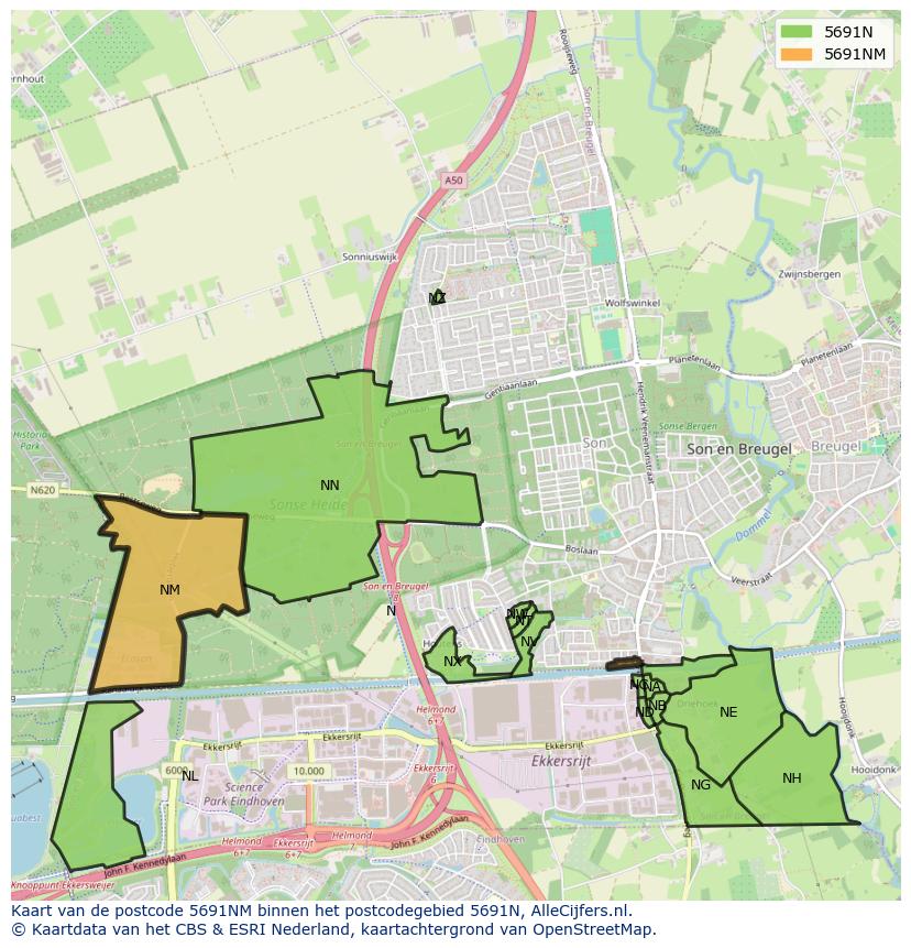 Afbeelding van het postcodegebied 5691 NM op de kaart.
