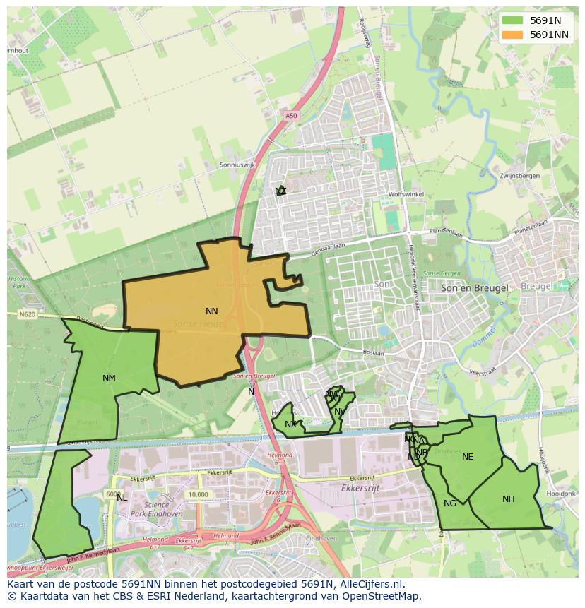 Afbeelding van het postcodegebied 5691 NN op de kaart.
