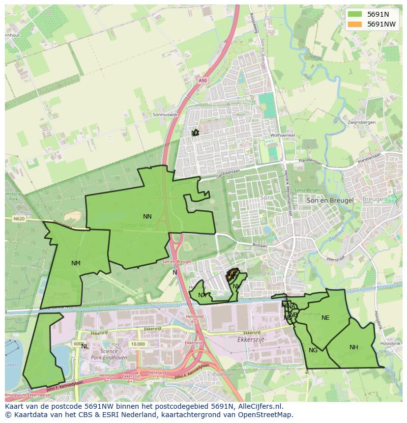 Afbeelding van het postcodegebied 5691 NW op de kaart.