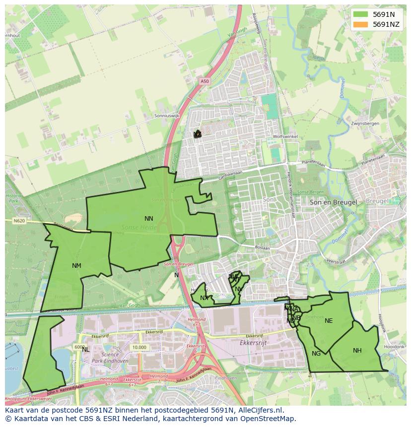 Afbeelding van het postcodegebied 5691 NZ op de kaart.
