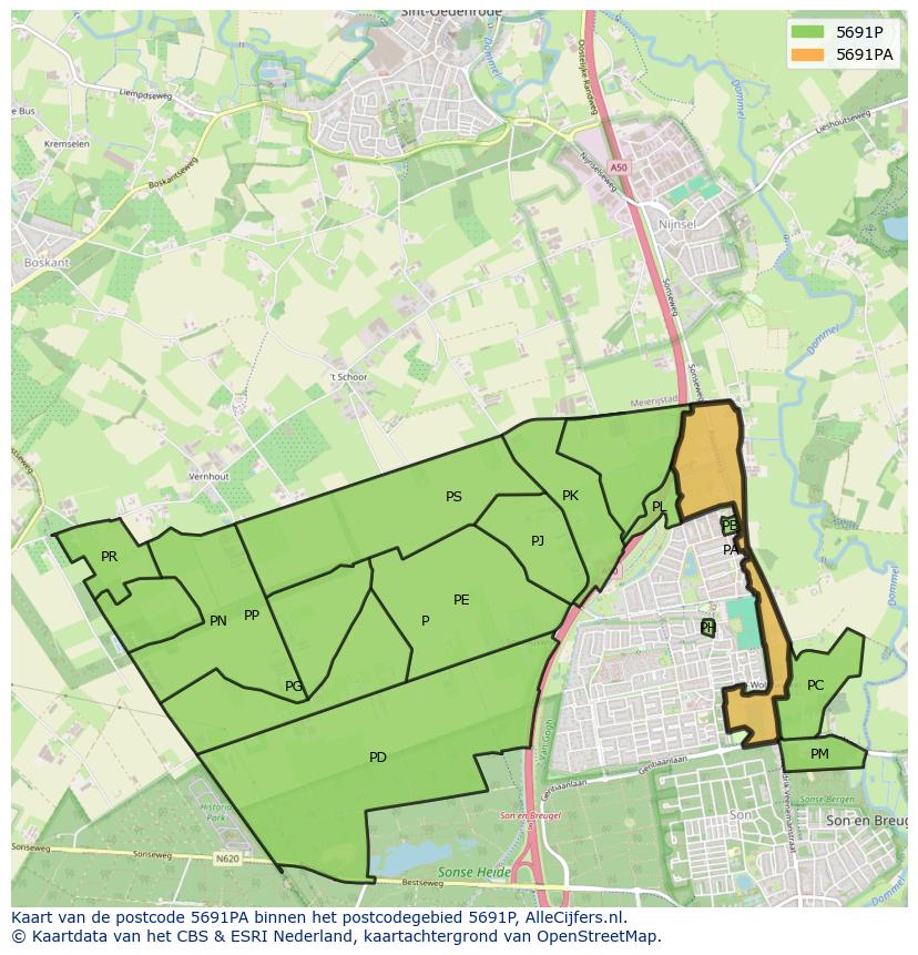 Afbeelding van het postcodegebied 5691 PA op de kaart.