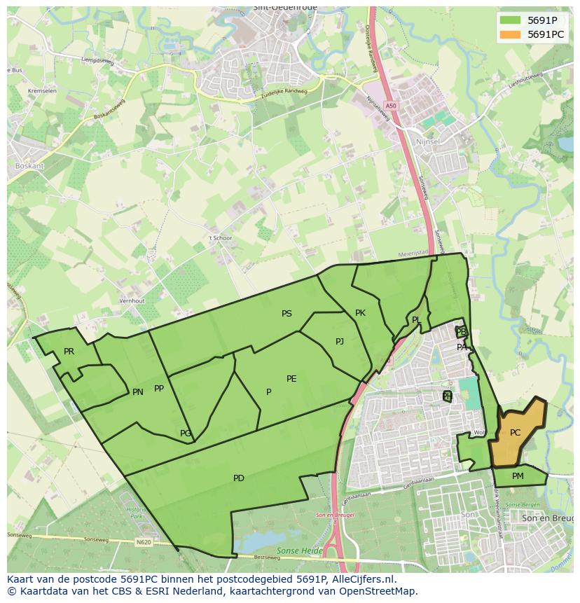 Afbeelding van het postcodegebied 5691 PC op de kaart.