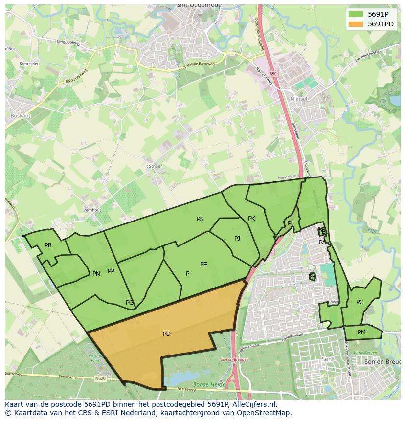 Afbeelding van het postcodegebied 5691 PD op de kaart.