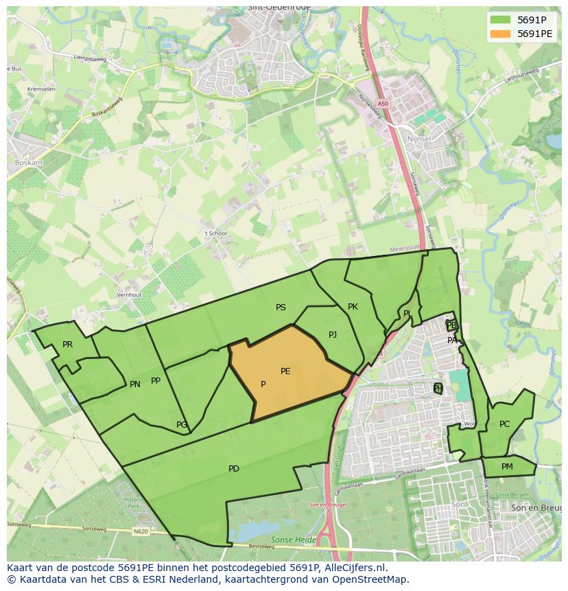 Afbeelding van het postcodegebied 5691 PE op de kaart.