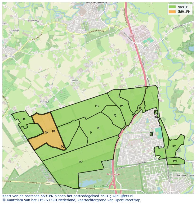 Afbeelding van het postcodegebied 5691 PN op de kaart.