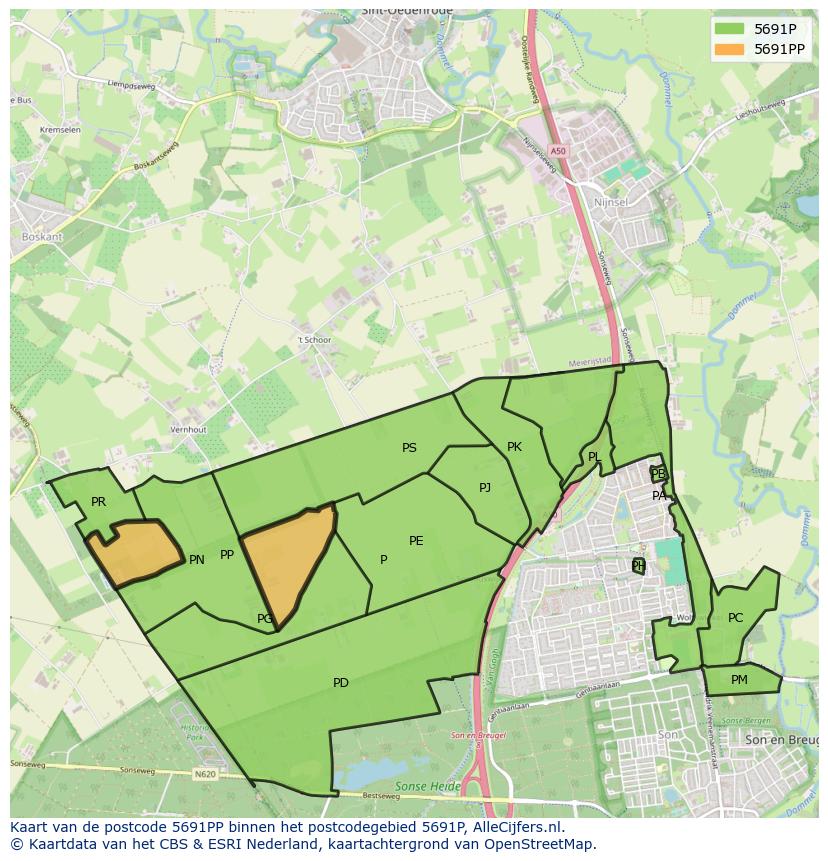 Afbeelding van het postcodegebied 5691 PP op de kaart.