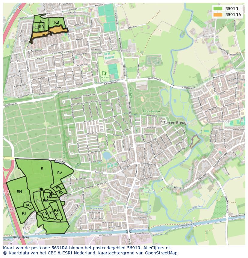 Afbeelding van het postcodegebied 5691 RA op de kaart.