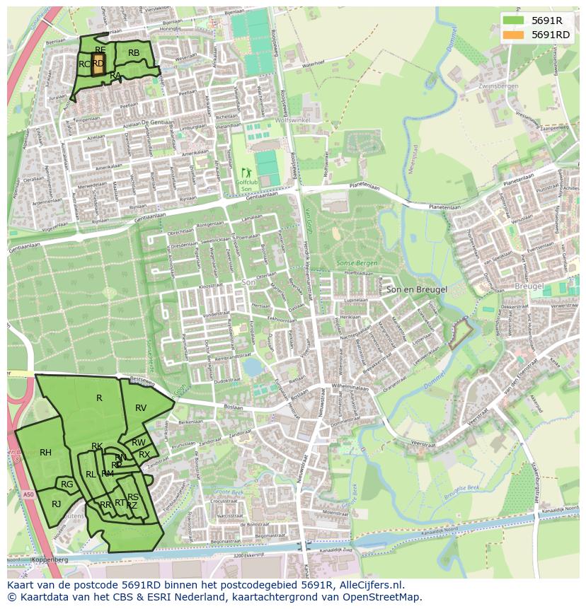 Afbeelding van het postcodegebied 5691 RD op de kaart.