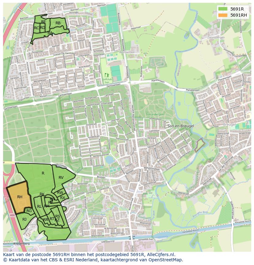 Afbeelding van het postcodegebied 5691 RH op de kaart.