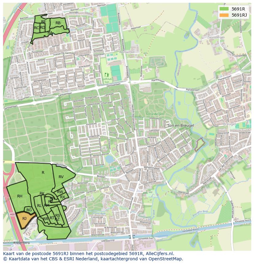 Afbeelding van het postcodegebied 5691 RJ op de kaart.