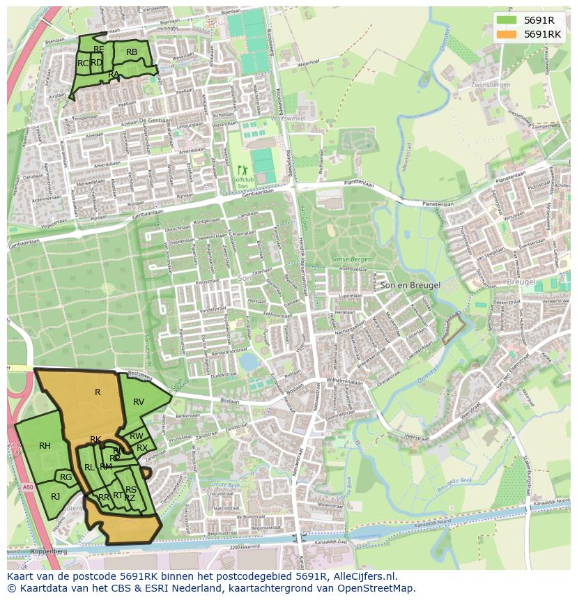 Afbeelding van het postcodegebied 5691 RK op de kaart.