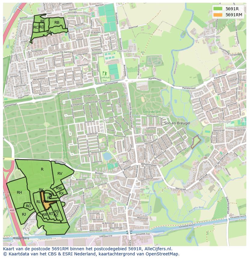 Afbeelding van het postcodegebied 5691 RM op de kaart.