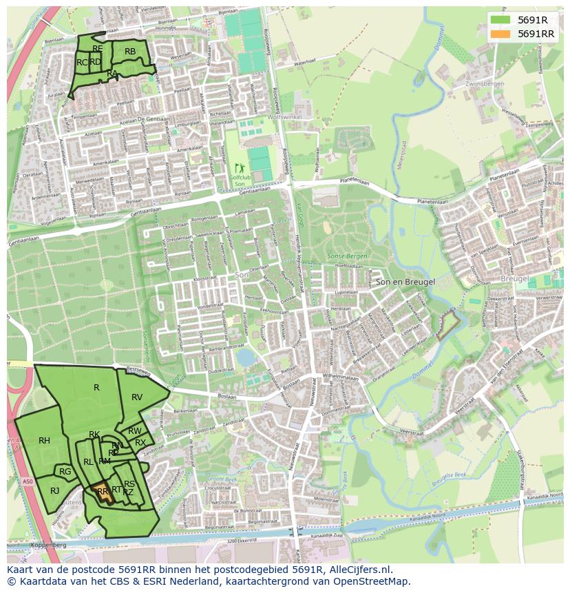 Afbeelding van het postcodegebied 5691 RR op de kaart.