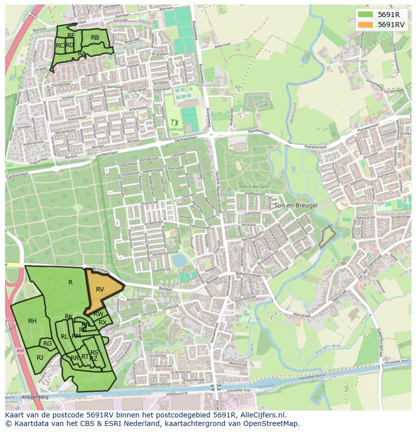 Afbeelding van het postcodegebied 5691 RV op de kaart.