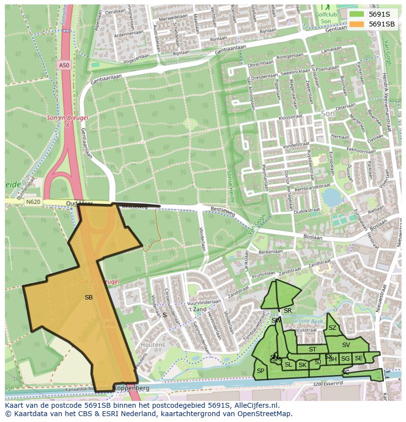 Afbeelding van het postcodegebied 5691 SB op de kaart.