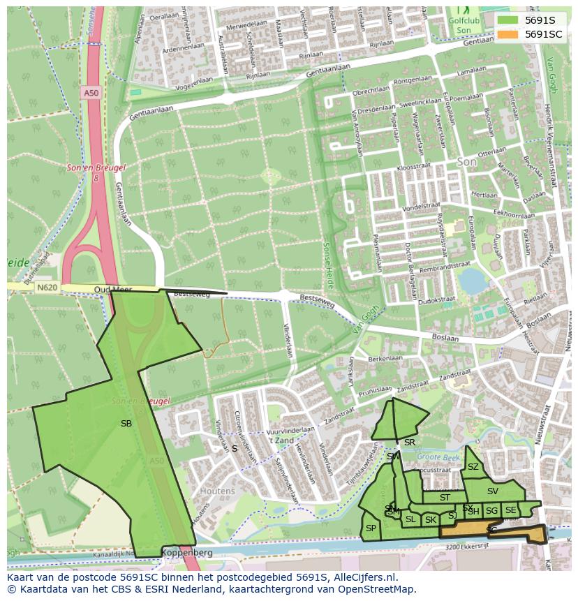 Afbeelding van het postcodegebied 5691 SC op de kaart.