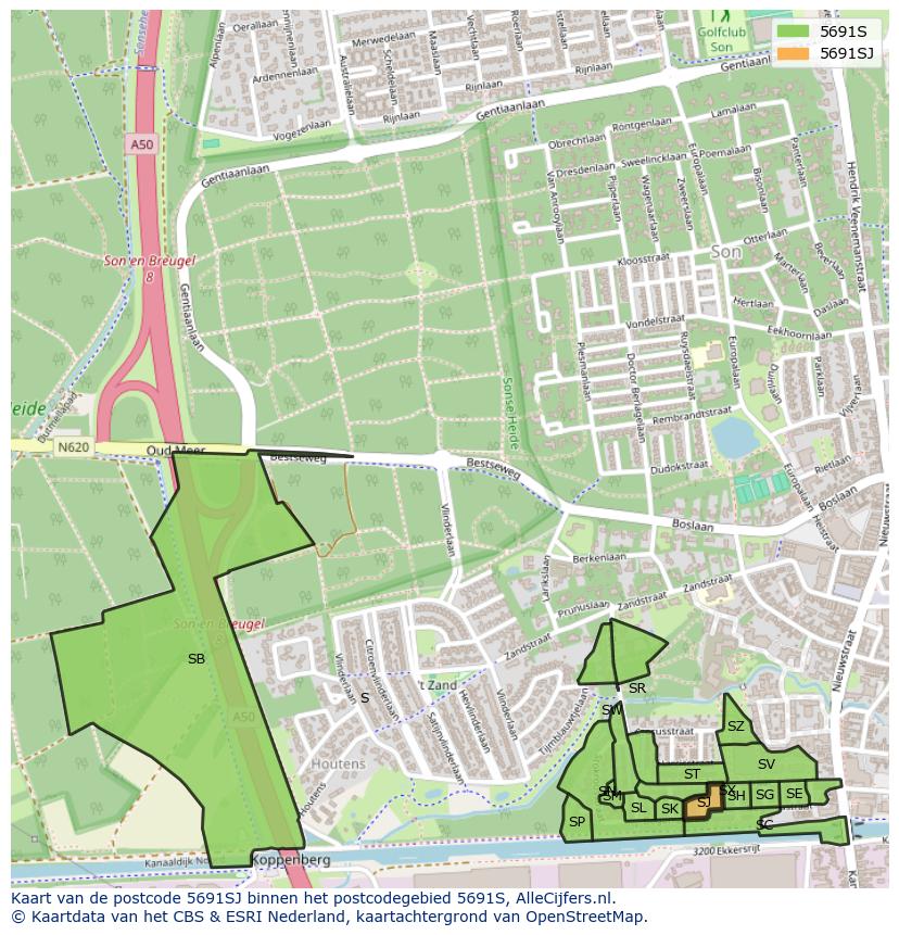 Afbeelding van het postcodegebied 5691 SJ op de kaart.