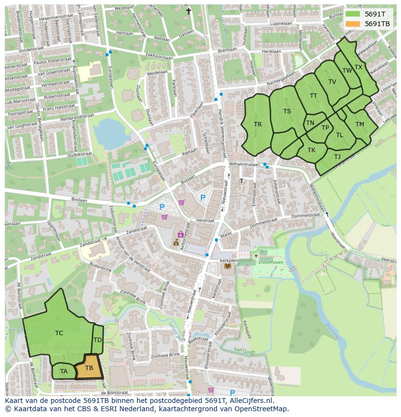Afbeelding van het postcodegebied 5691 TB op de kaart.