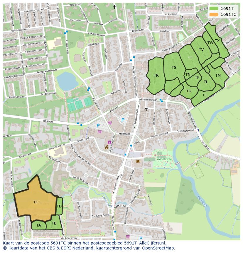 Afbeelding van het postcodegebied 5691 TC op de kaart.