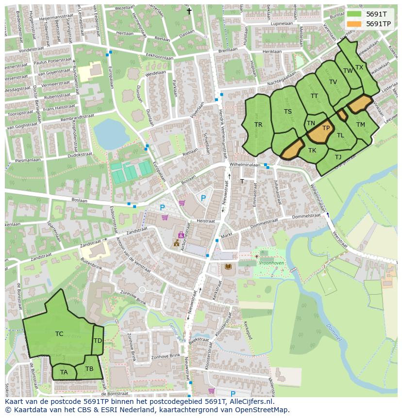 Afbeelding van het postcodegebied 5691 TP op de kaart.
