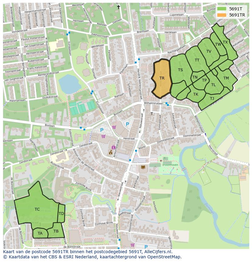 Afbeelding van het postcodegebied 5691 TR op de kaart.