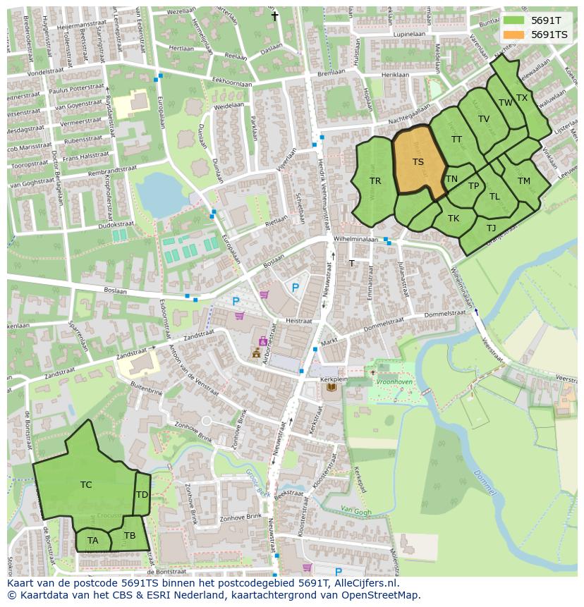Afbeelding van het postcodegebied 5691 TS op de kaart.