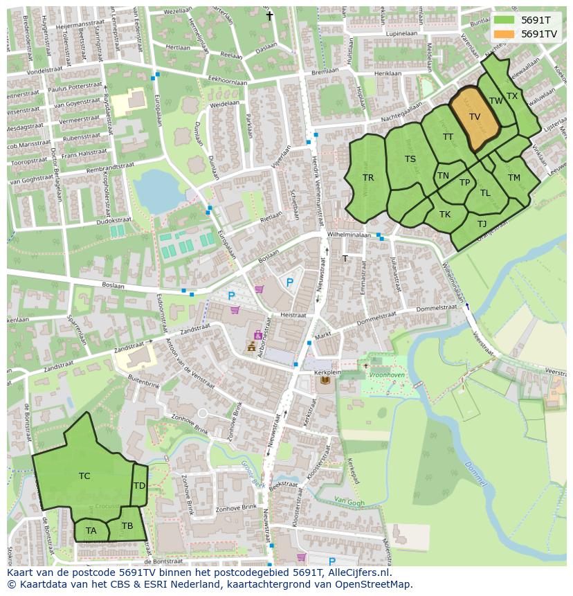 Afbeelding van het postcodegebied 5691 TV op de kaart.