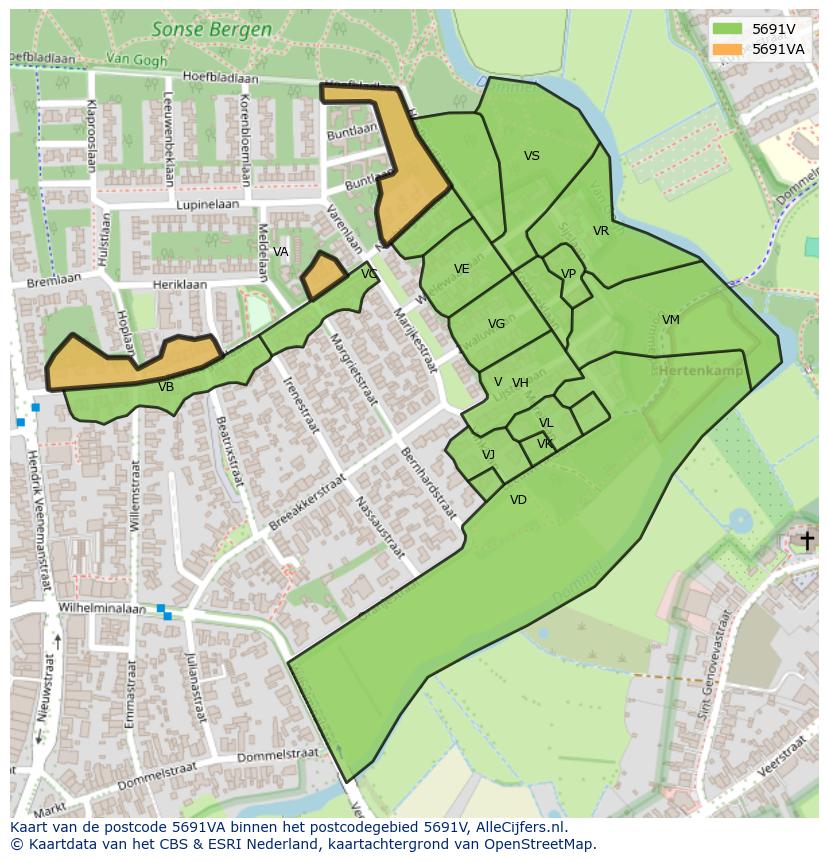 Afbeelding van het postcodegebied 5691 VA op de kaart.