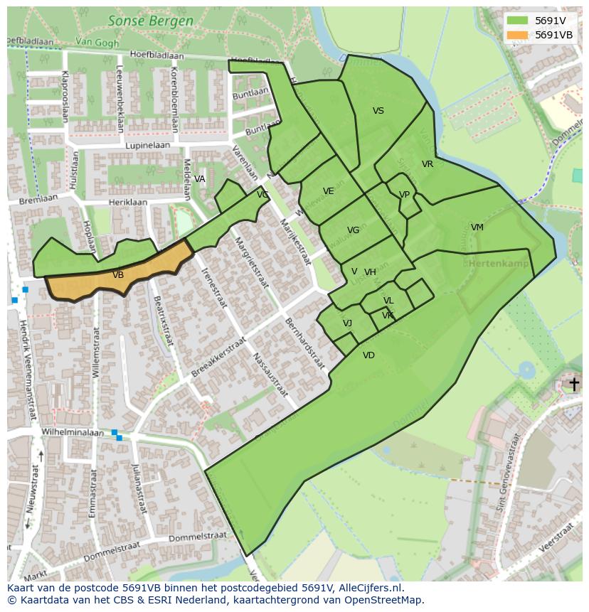 Afbeelding van het postcodegebied 5691 VB op de kaart.