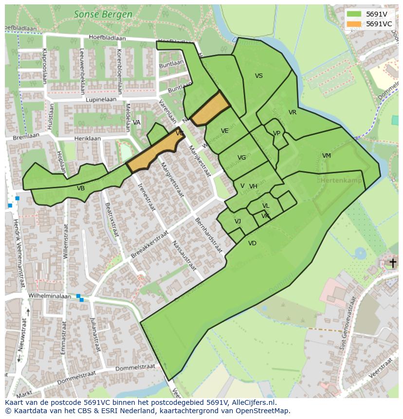 Afbeelding van het postcodegebied 5691 VC op de kaart.