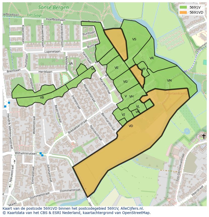 Afbeelding van het postcodegebied 5691 VD op de kaart.