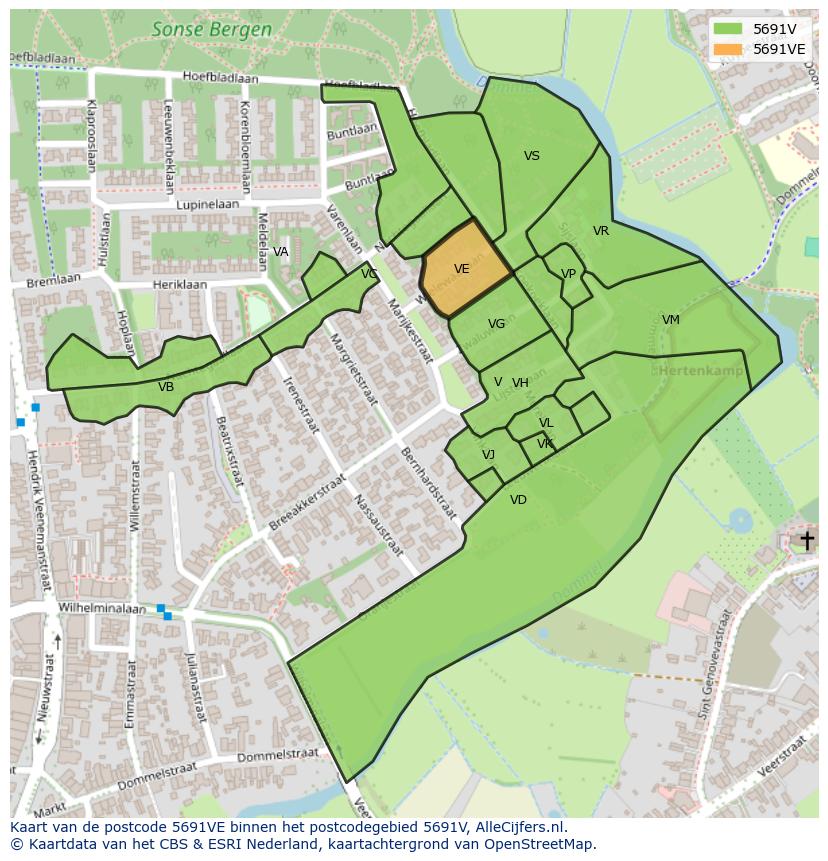 Afbeelding van het postcodegebied 5691 VE op de kaart.