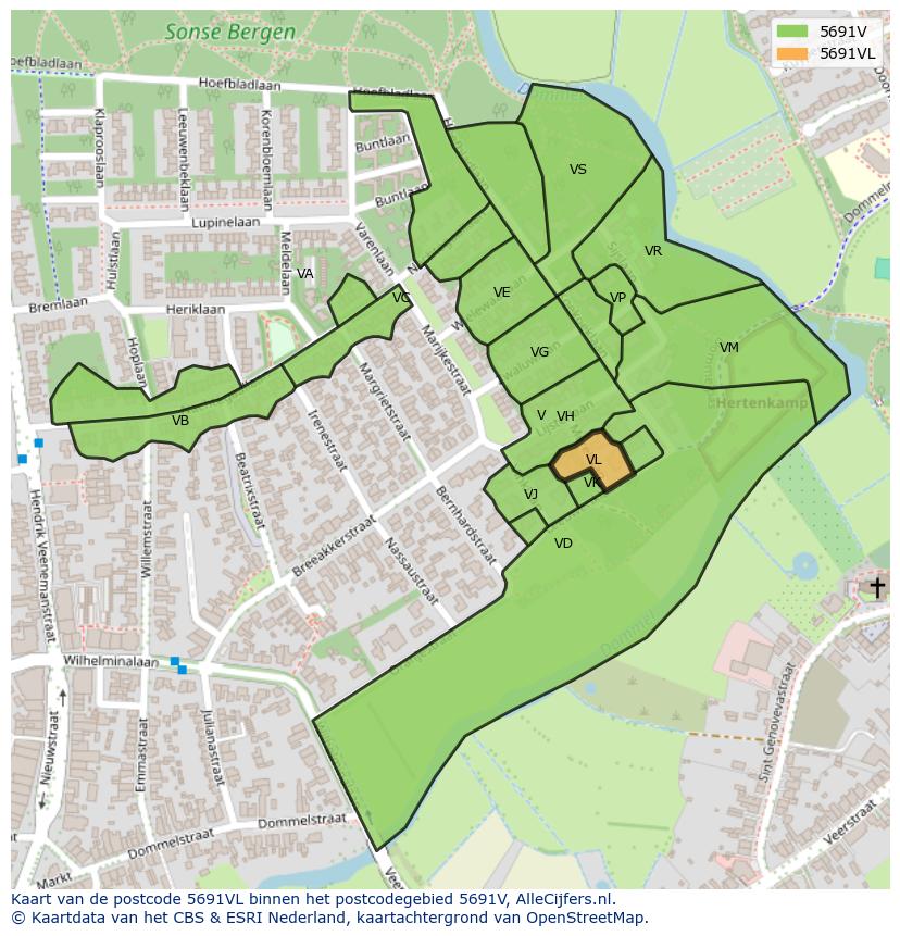 Afbeelding van het postcodegebied 5691 VL op de kaart.