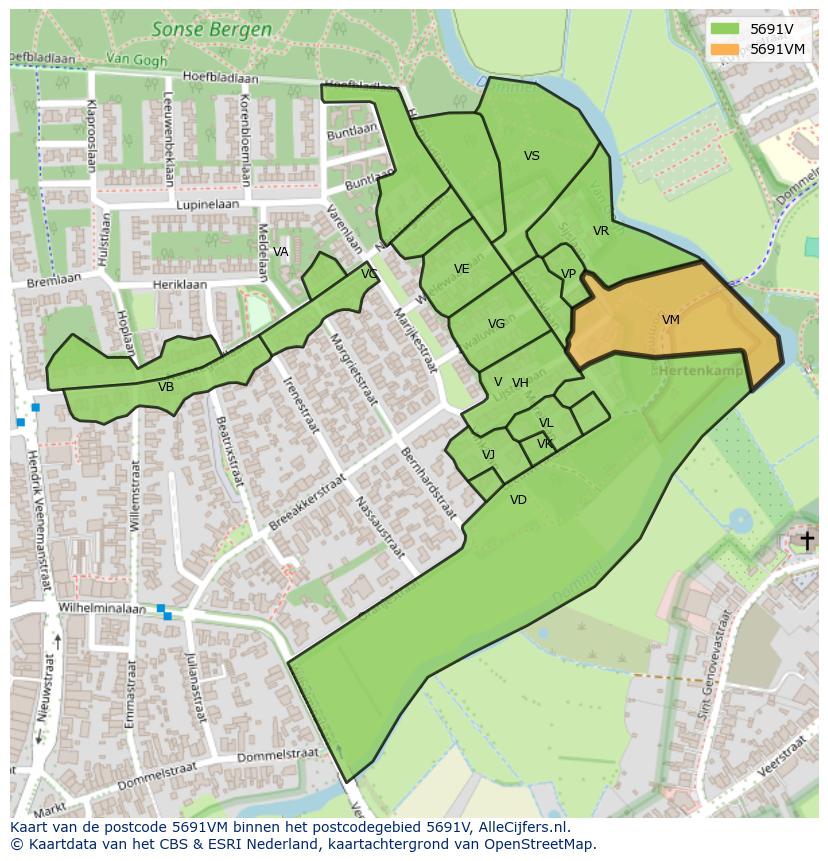 Afbeelding van het postcodegebied 5691 VM op de kaart.