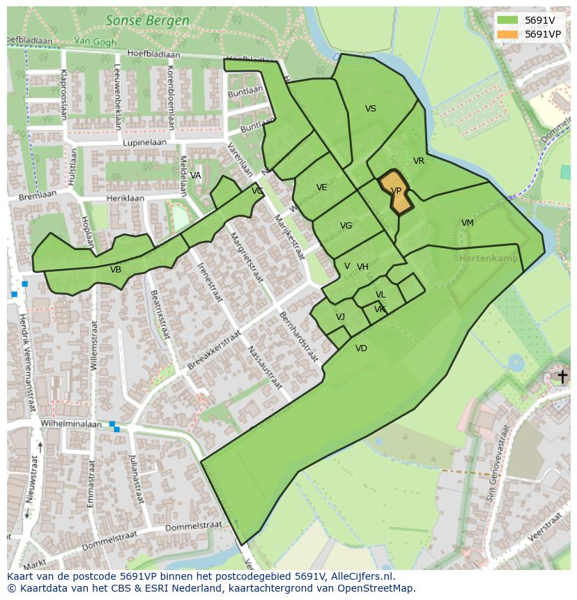 Afbeelding van het postcodegebied 5691 VP op de kaart.