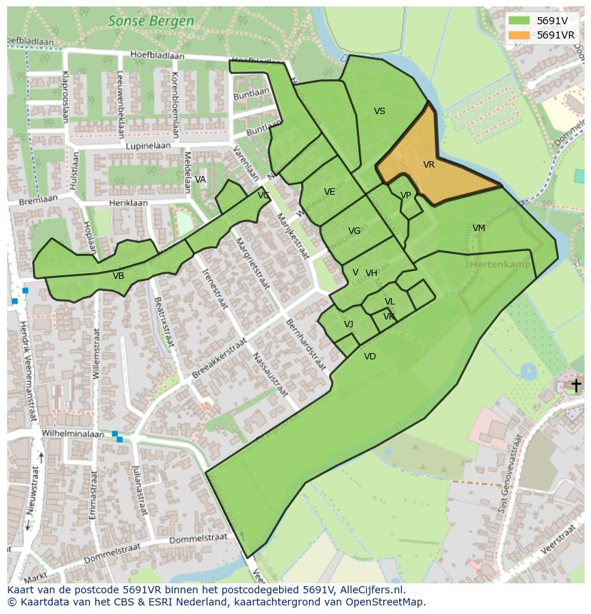 Afbeelding van het postcodegebied 5691 VR op de kaart.