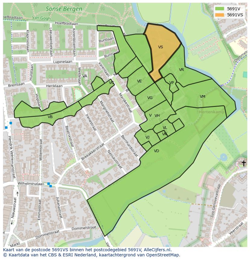 Afbeelding van het postcodegebied 5691 VS op de kaart.